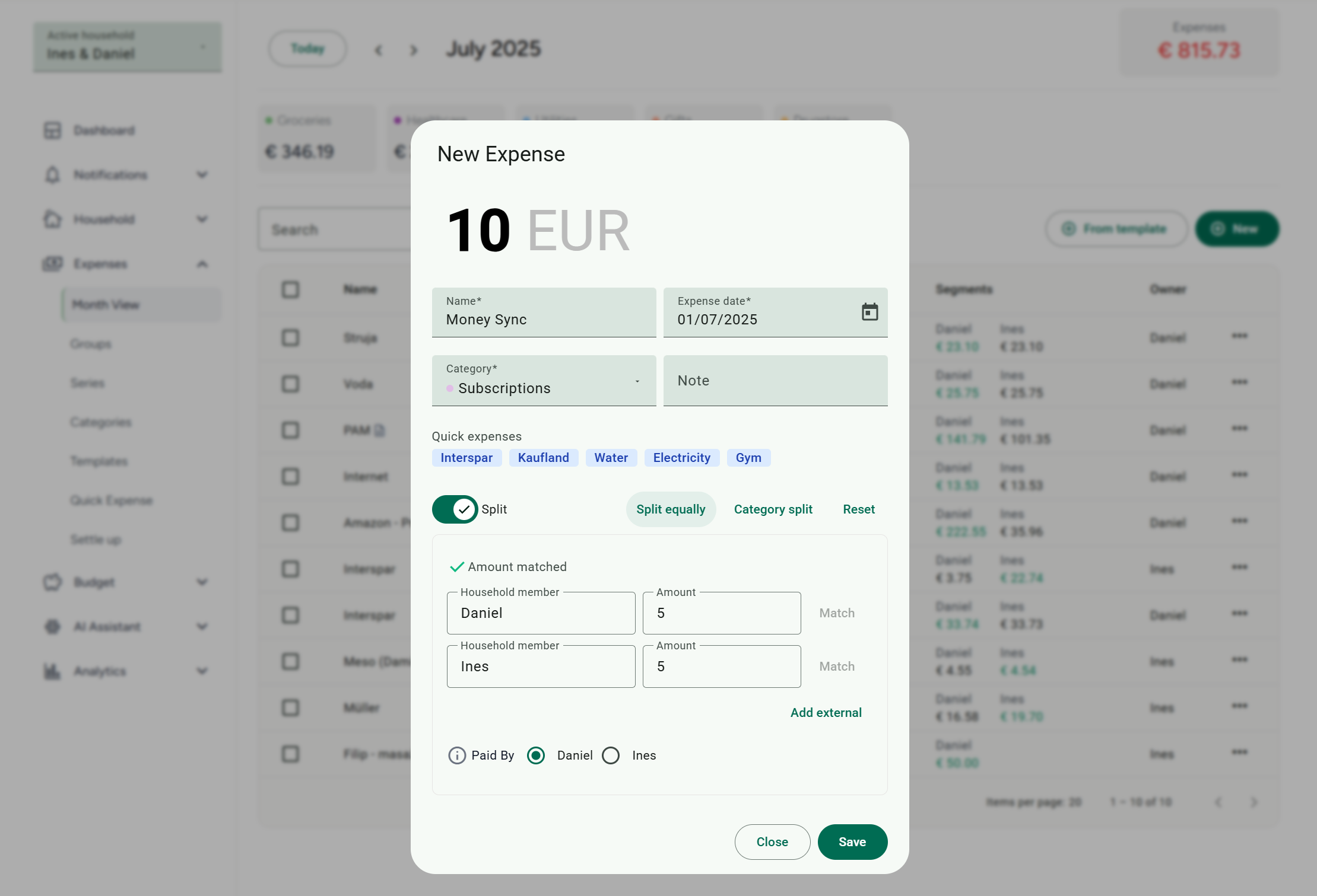 Expense Dialog Image
